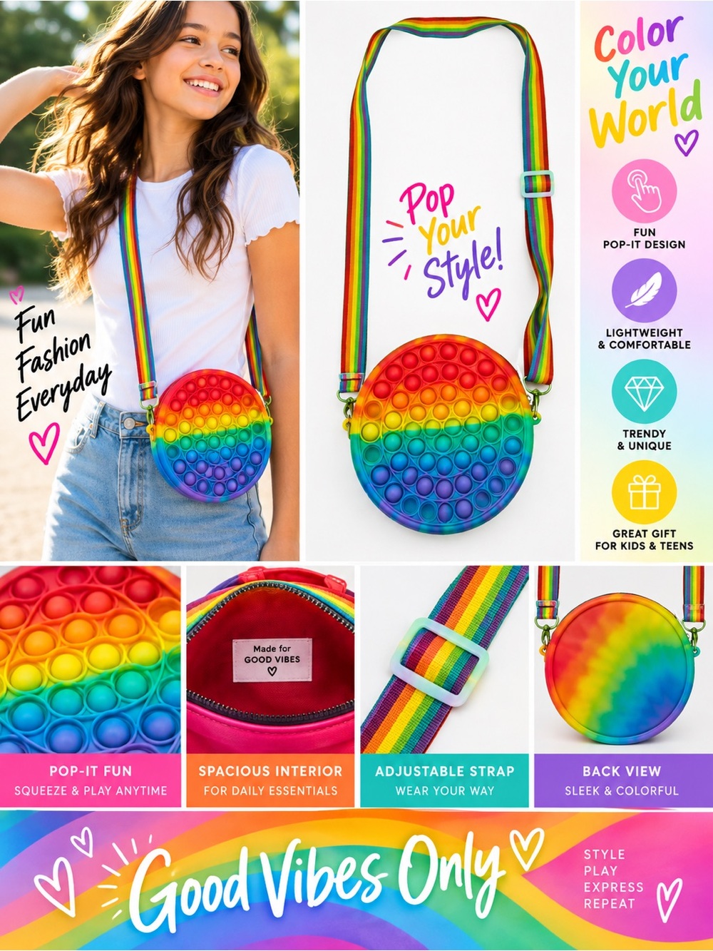 Rainbow Pop-It Crossbody Bag - Rainbow